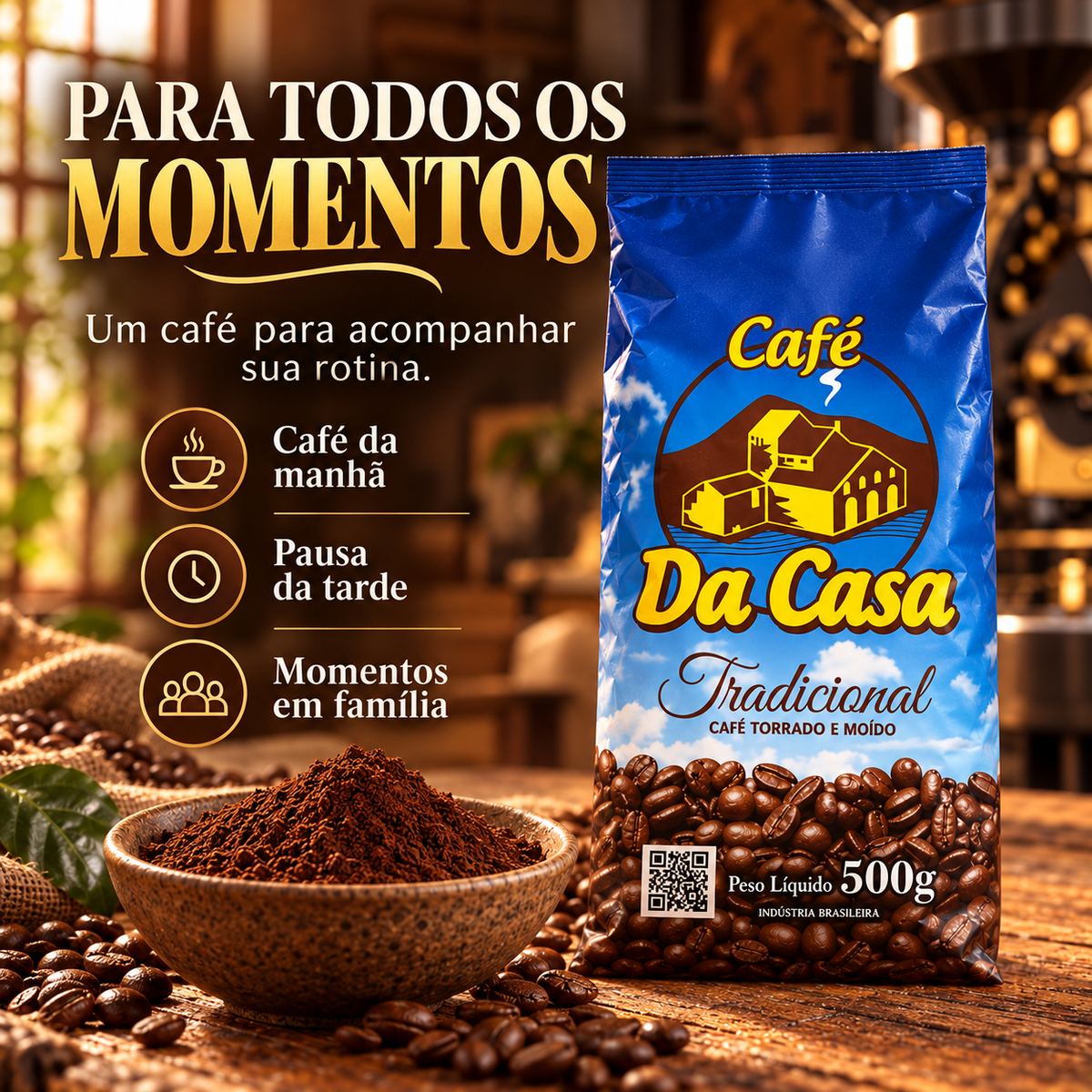 Café Da Casa Tradicional Torrado E Moído Pacote 500g
