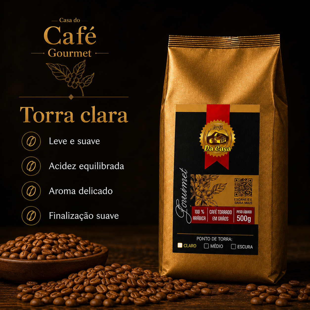 Café Gourmet Torrado Em Grãos 100% Arábica 500g