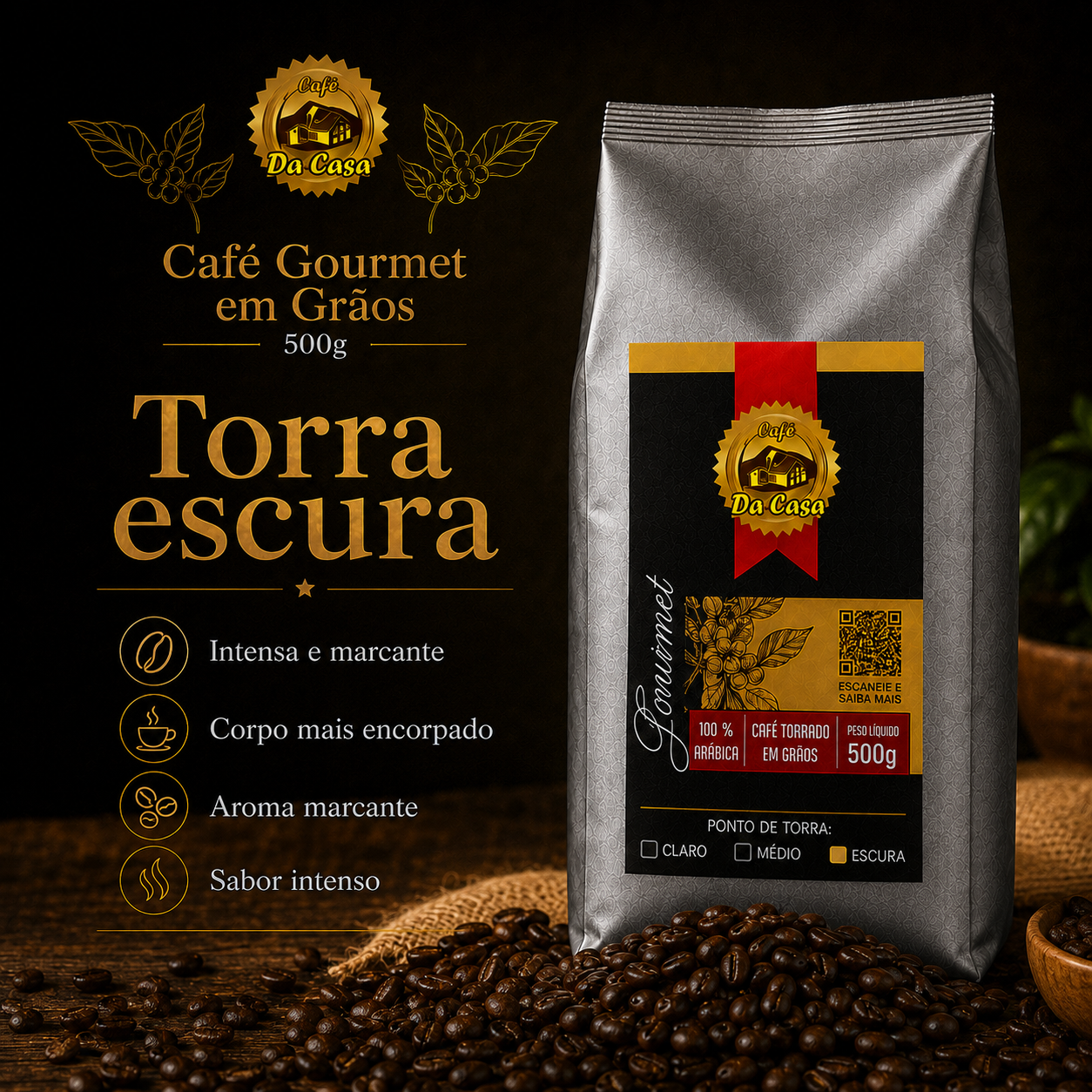 Café Gourmet Torrado Em Grãos 100% Arábica 500g