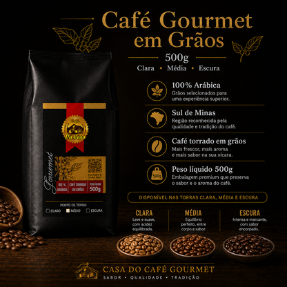 Café Gourmet Torrado Em Grãos 100% Arábica 500g