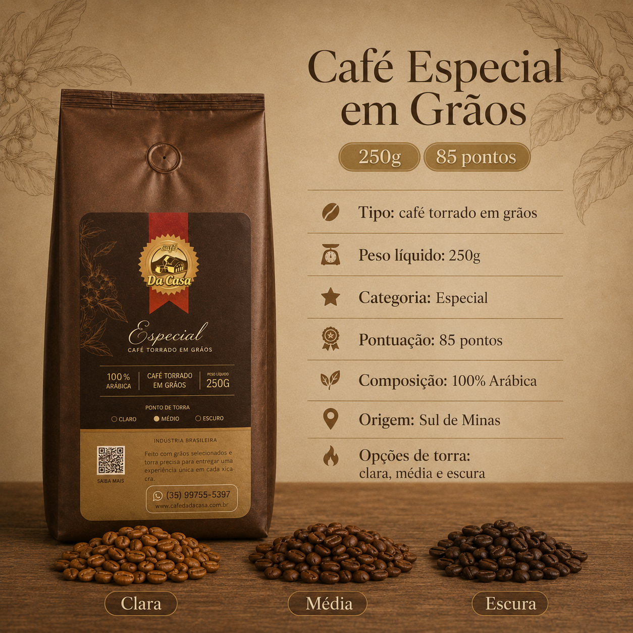 Café Especial 85Pts 250g - Torrado em Grão