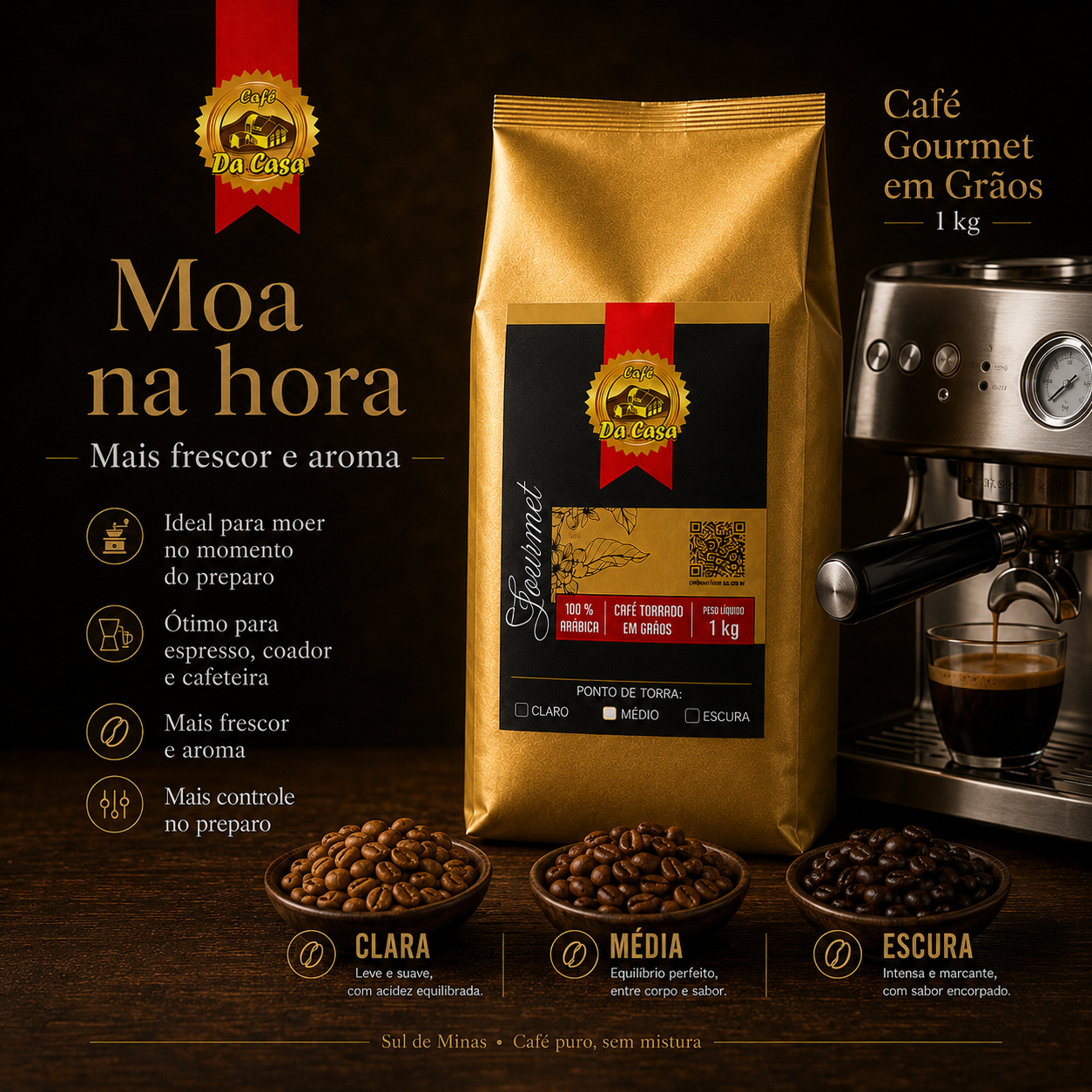 Café Gourmet Torrado Em Grãos 100% Arábica 1kg