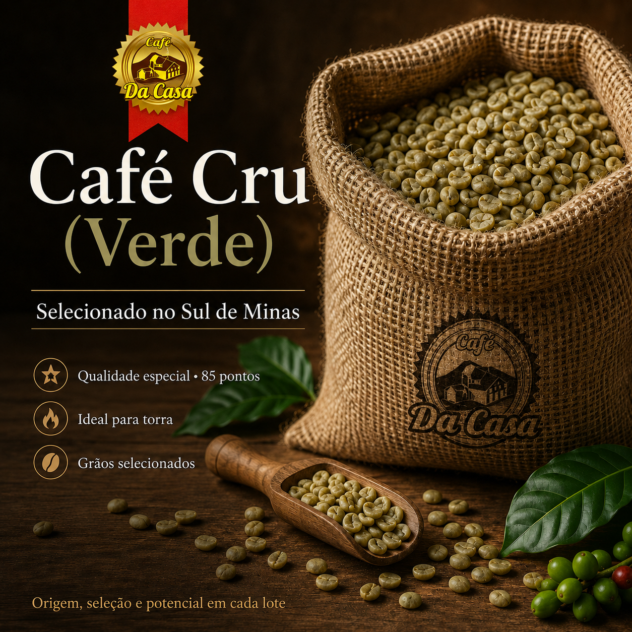 Café Cru/Verde 85 pontos 100% Arábica